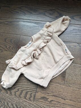 Organic cotton Emily & Oliver Rabbit & Bear nude cream Ruffle Baby Sweatshirt 8M